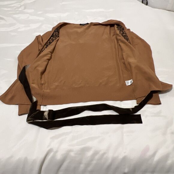 Luciano Dante Shrug Crop Cardigan Beaded Embroidered Velvet Velour Belt Brown M - Picture 5 of 8